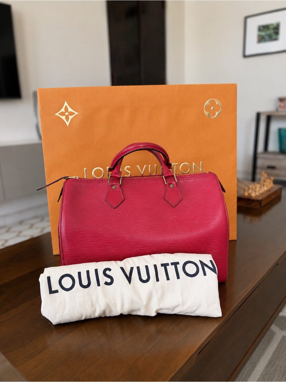 Louis Vuitton Pink Epi Leather Satchel with Gold Hardware